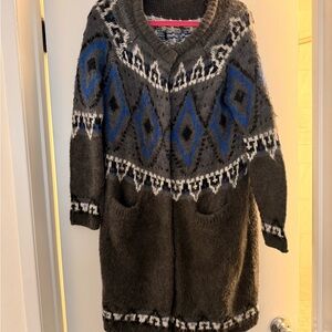 Free People Cozy Gray & Blue Patterned Women’s Sweater Coat